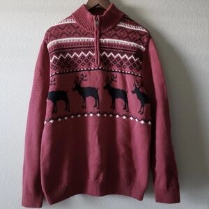 Chaps Men's Burgundy Reindeer Zip-Up Sweater